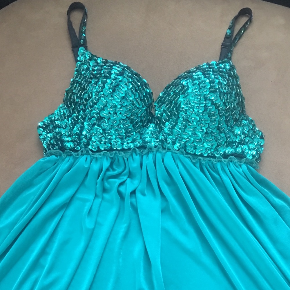 Turquoise sequined mini dress